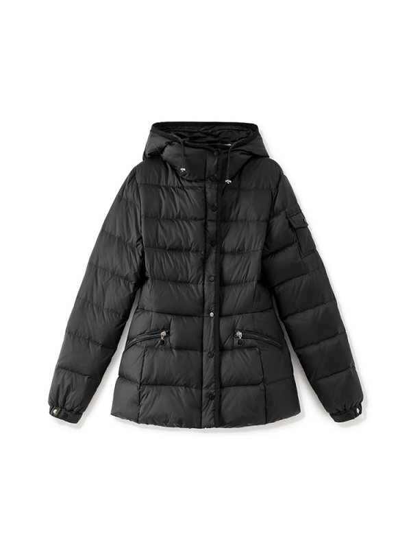 Ženski kaput s kapuljom, 90% bijelog patka down, slim fit, srednja duljina