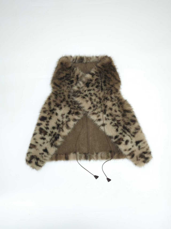 Gilet od umjetnog krzna, bez rukava, ekološki prihvatljiv, u boji sive-kave ili leopard uzorka
