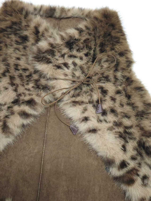 Gilet od umjetnog krzna, bez rukava, ekološki prihvatljiv, u boji sive-kave ili leopard uzorka