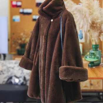 Ekološki faux mink kaput za žene, zima, uska silueta, rukavi s oblikom tikve, imitacija mink kaputa, kod 8282