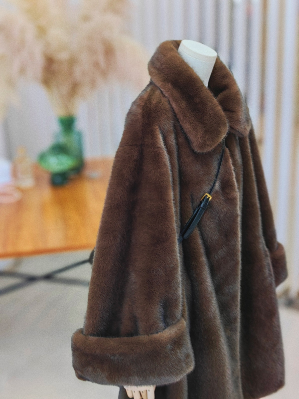 Ekološki faux mink kaput za žene, zima, uska silueta, rukavi s oblikom tikve, imitacija mink kaputa, kod 8282