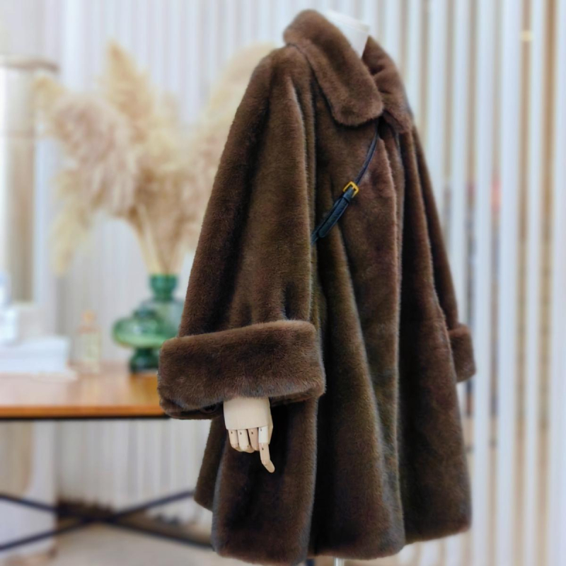 Ekološki faux mink kaput za žene, zima, uska silueta, rukavi s oblikom tikve, imitacija mink kaputa, kod 8282