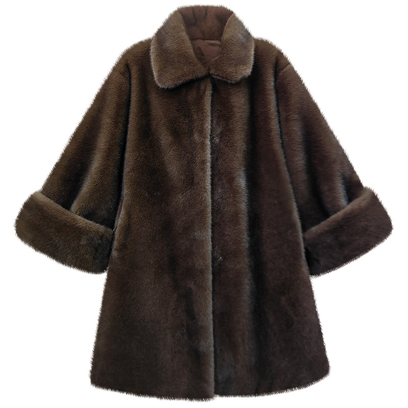 Ekološki faux mink kaput za žene, zima, uska silueta, rukavi s oblikom tikve, imitacija mink kaputa, kod 8282