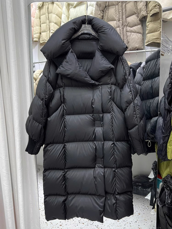 Dugi ženski kaput s punilom od bijelog patka, 2025 zima, opušten stil