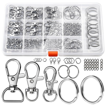 Set de 265 piese: cleme metalice pentru chei, lanțuri pentru chei, închizători tip homar și accesorii pentru genți