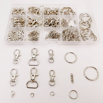 Set de 265 piese: cleme metalice pentru chei, lanțuri pentru chei, închizători tip homar și accesorii pentru genți