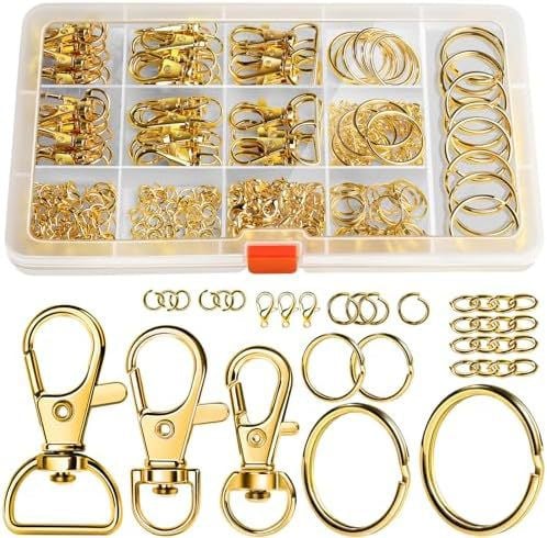 Set de 265 piese: cleme metalice pentru chei, lanțuri pentru chei, închizători tip homar și accesorii pentru genți