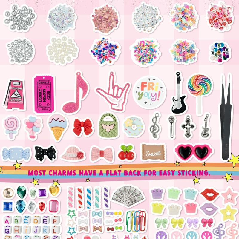 Set de accesorii DIY pentru bijuterii, 2250 de piese: pandantive pentru telefon, pandantive cu funda, pandantive pentru unghii și litere