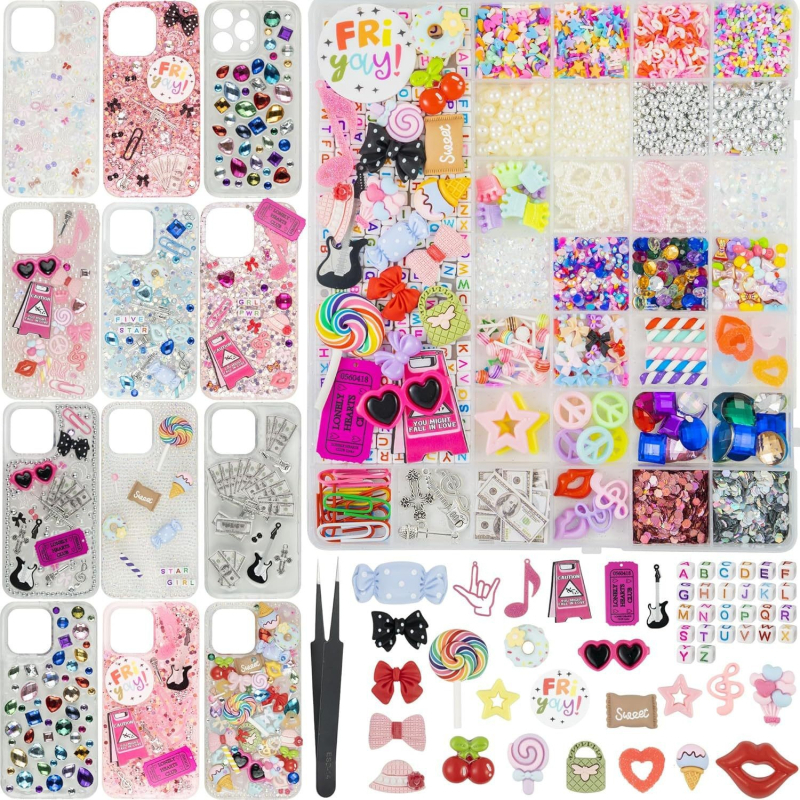 Set de accesorii DIY pentru bijuterii, 2250 de piese: pandantive pentru telefon, pandantive cu funda, pandantive pentru unghii și litere