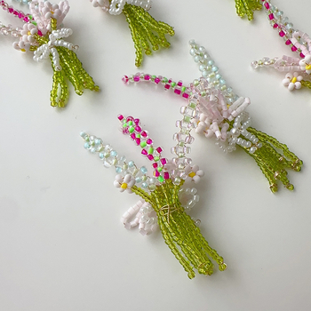 Cercei handmade cu buchet de spicule de grâu din mărgele, accesorii pentru păr, broșe colorate pentru primăvară-vară, accesorii cu motifuri de plante în ghivece mini
