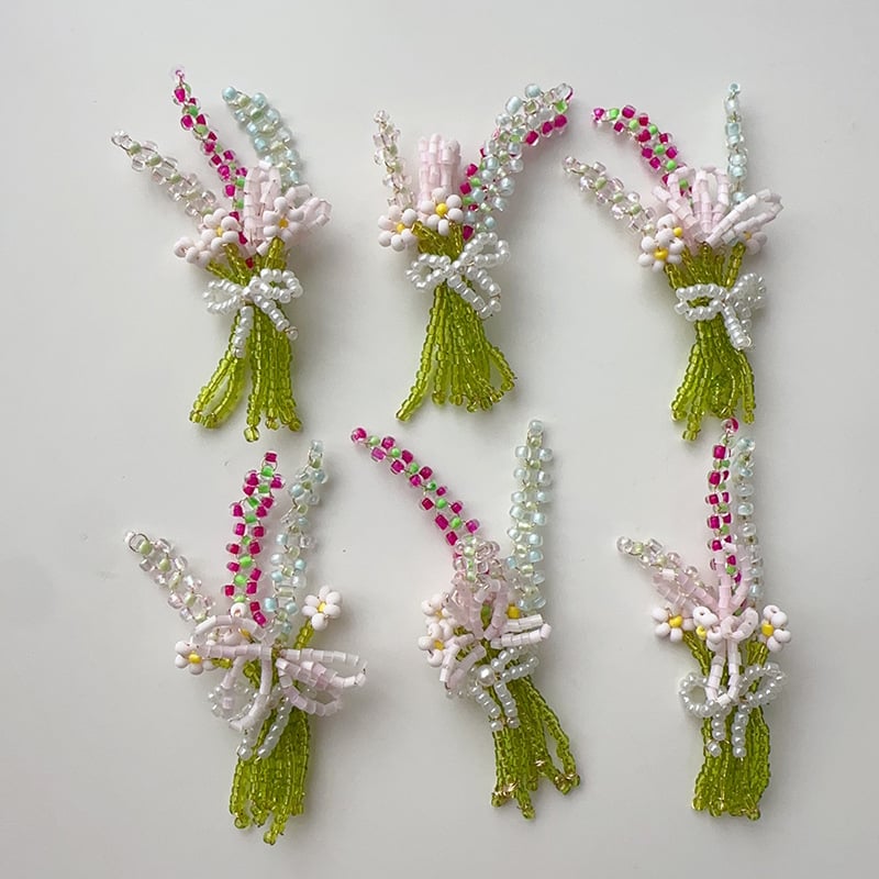Cercei handmade cu buchet de spicule de grâu din mărgele, accesorii pentru păr, broșe colorate pentru primăvară-vară, accesorii cu motifuri de plante în ghivece mini