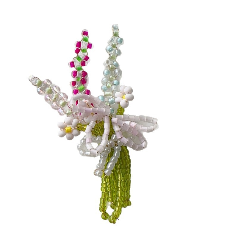 Cercei handmade cu buchet de spicule de grâu din mărgele, accesorii pentru păr, broșe colorate pentru primăvară-vară, accesorii cu motifuri de plante în ghivece mini