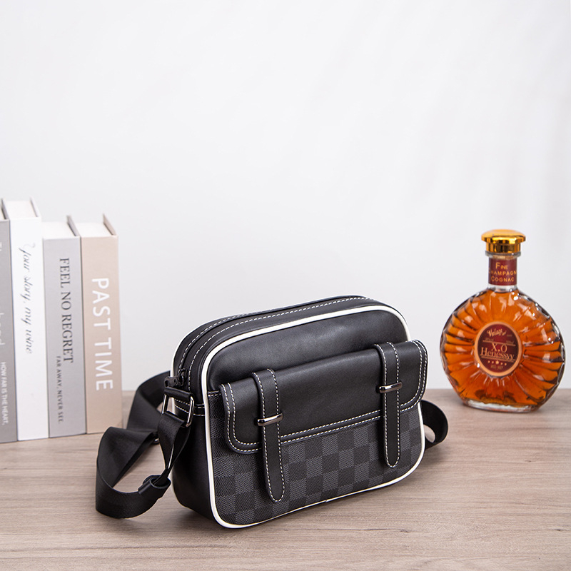 Muška torba za kameru, moderna, opuštena i svestrana, karirano uzorak šahovnica, torba za ramena, lagana crossbody torba