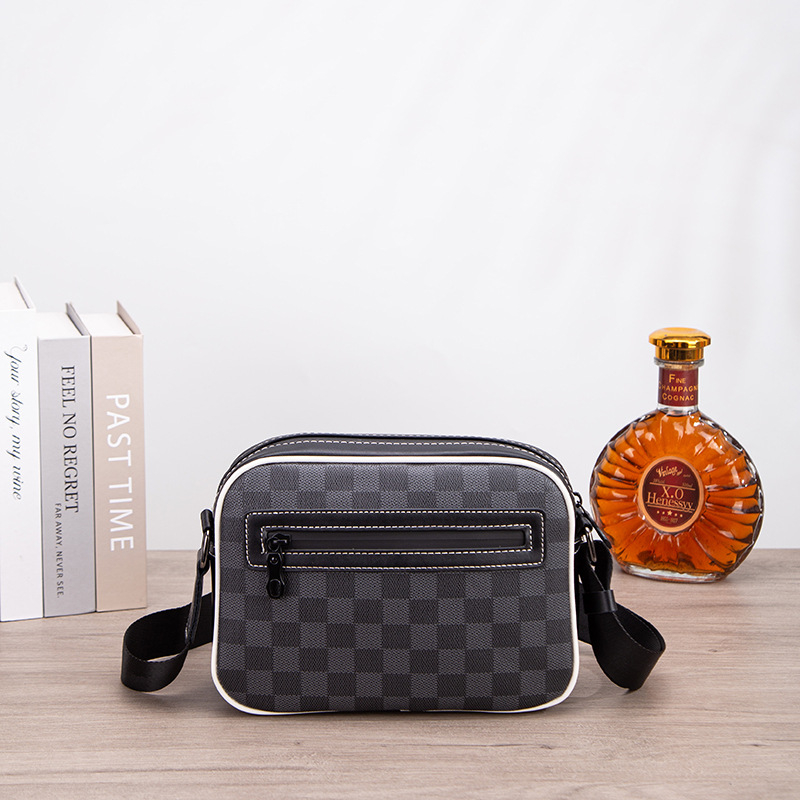 Muška torba za kameru, moderna, opuštena i svestrana, karirano uzorak šahovnica, torba za ramena, lagana crossbody torba