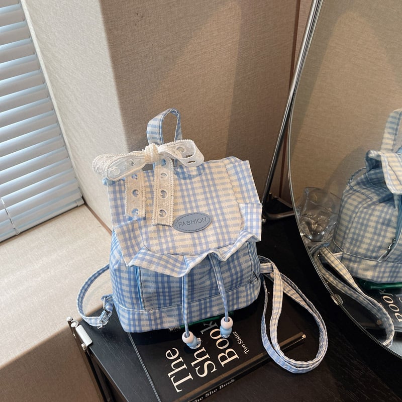 Ženski ruksak u japanskom stilu s čipkom, jesenji novi model, svestran i casual karirani uzorak