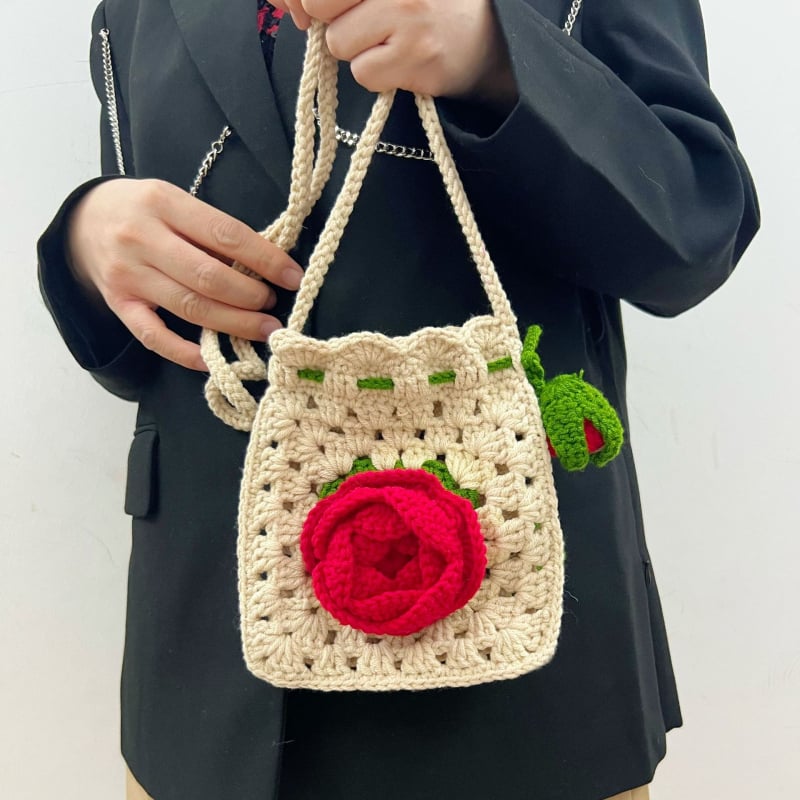 Kukičana torbica od pređe s motivima ruže i kamelije, dječja torbica za telefon, crossbody, mala veličina, 2025 novi model