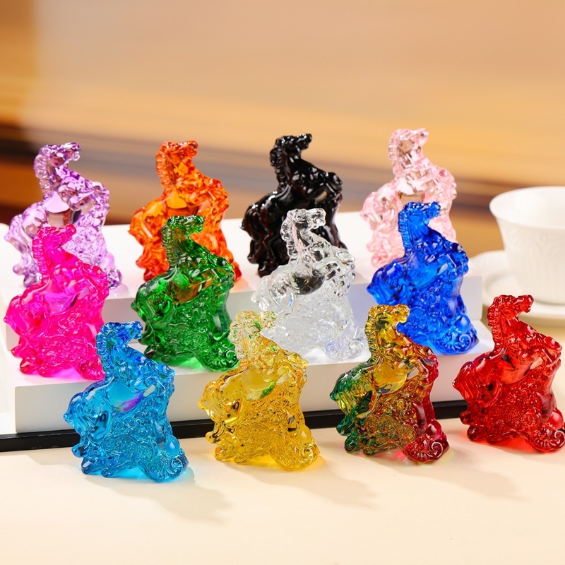 Staklena figura zodijskog konja, ukras za dom, dar za sreću, žuti kristalni konj