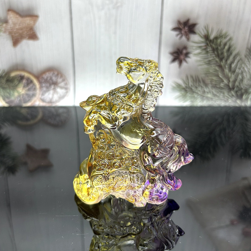 Staklena figura zodijskog konja, ukras za dom, dar za sreću, žuti kristalni konj