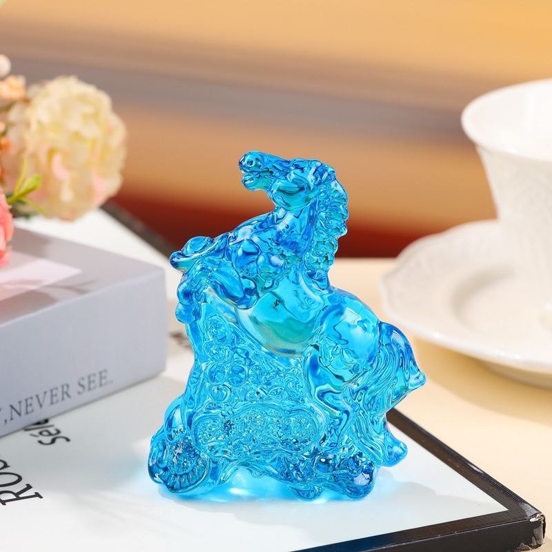 Staklena figura zodijskog konja, ukras za dom, dar za sreću, žuti kristalni konj