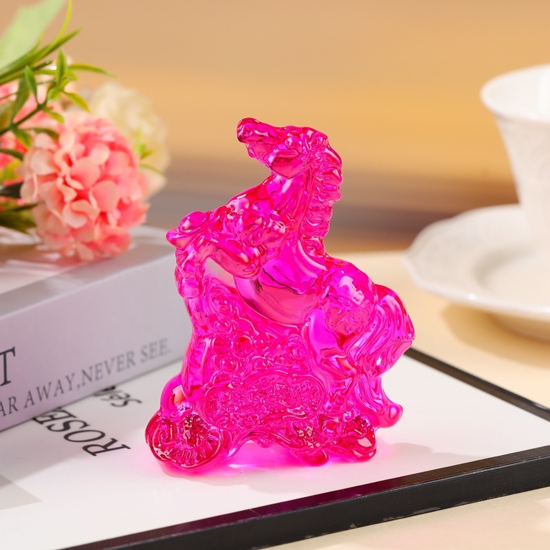 Staklena figura zodijskog konja, ukras za dom, dar za sreću, žuti kristalni konj