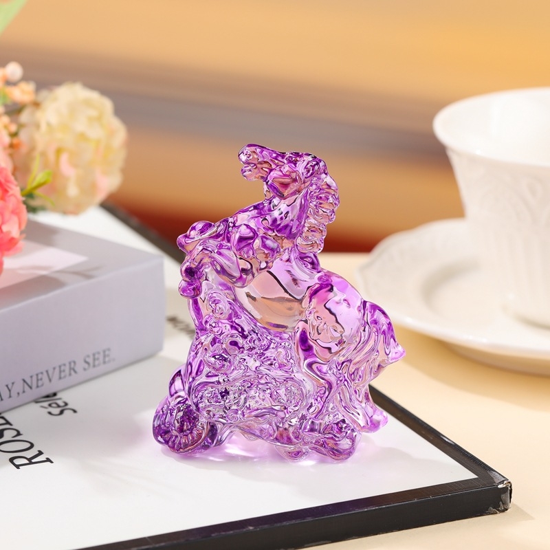 Staklena figura zodijskog konja, ukras za dom, dar za sreću, žuti kristalni konj