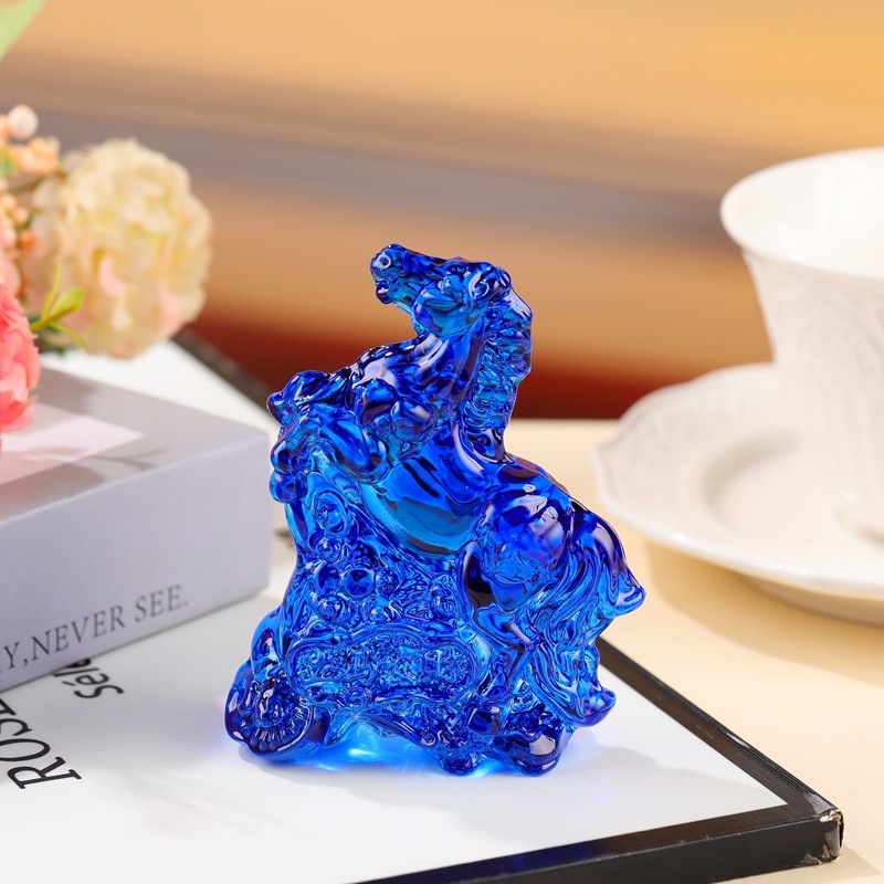 Staklena figura zodijskog konja, ukras za dom, dar za sreću, žuti kristalni konj