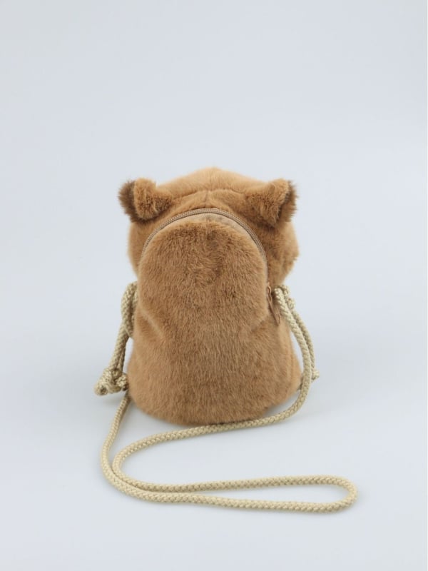 Καφέ βελούδινη τσάντα crossbody με καπιμπάρα και κούκλα-λουλούδι σε μωβ