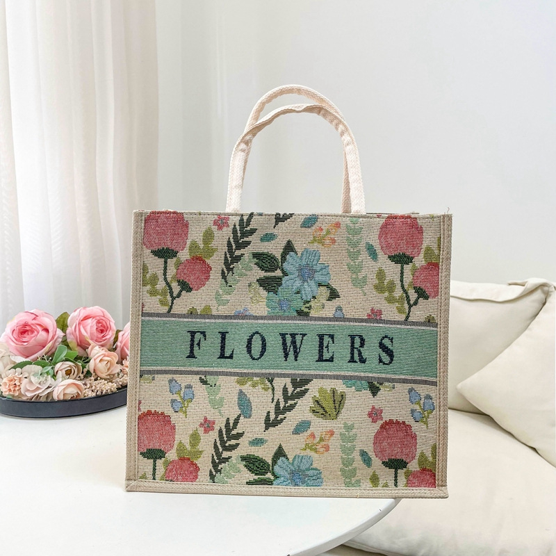 Ženska torbica od lana i pamuka, mala kvadratna torba s dizajnom crtića, svakodnevni gradski stil