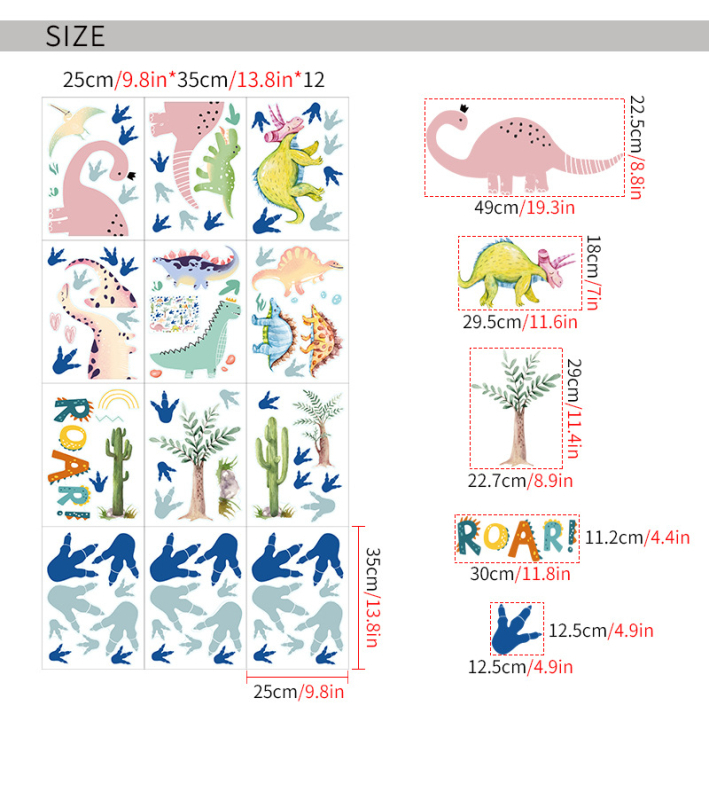 Akvarelni dinosaurus zidna naljepnica, jurassic tema, PVC, dekorativni mural, uklonjiva naljepnica, moderni minimalistički stil