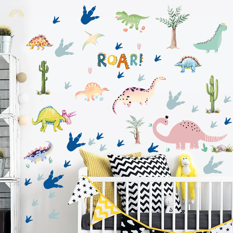Akvarelni dinosaurus zidna naljepnica, jurassic tema, PVC, dekorativni mural, uklonjiva naljepnica, moderni minimalistički stil