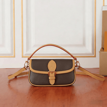 Nano Diane monogram baguette torba od prave kože, mini veličine, preko ramena ili crossbody, ženska mala kvadratna torba