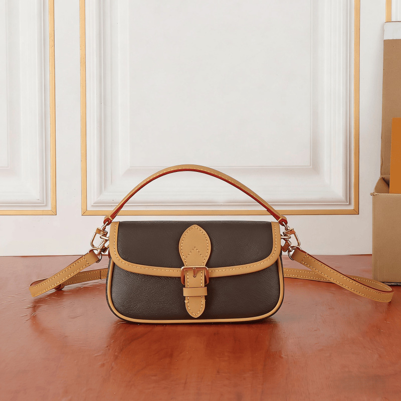 Nano Diane monogram baguette torba od prave kože, mini veličine, preko ramena ili crossbody, ženska mala kvadratna torba