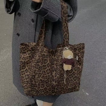 Platnena torba s leopardim uzorkom, velika kapaciteta, ženska tote torba, jesenski dizajn 2025