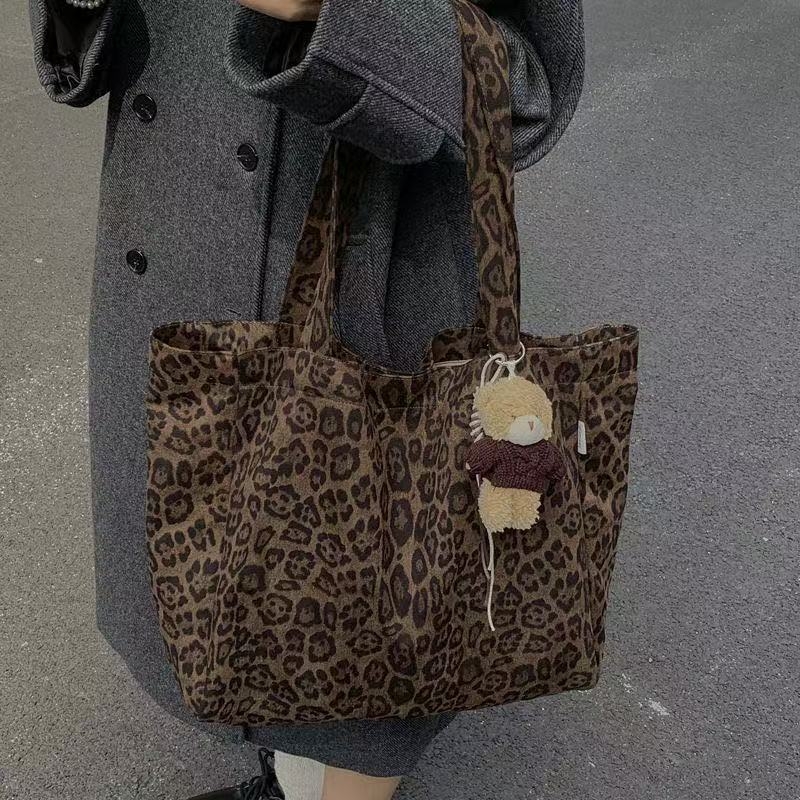 Platnena torba s leopardim uzorkom, velika kapaciteta, ženska tote torba, jesenski dizajn 2025