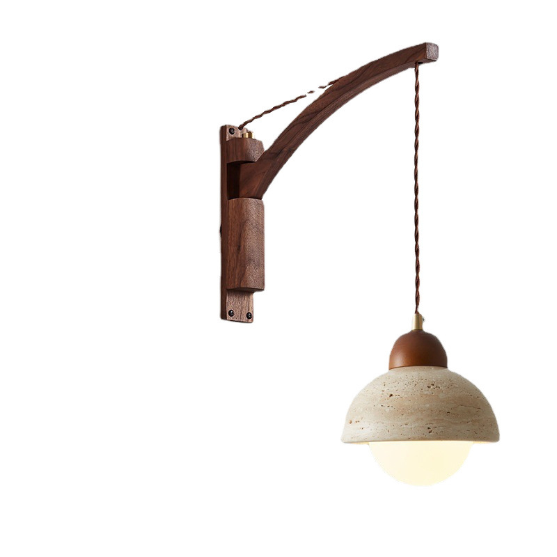 Stenska lampa u japanskom stilu Wabi-Sabi za spavaću sobu, nordijska masivna drvena konstrukcija, prekidač, rotirajući teleskopni dugi rameni