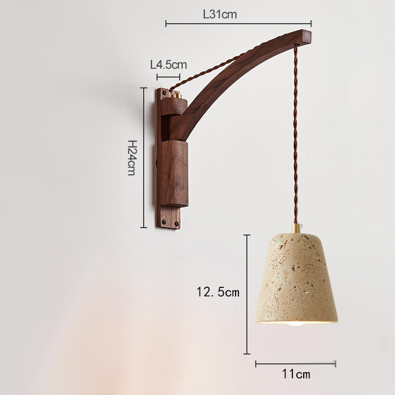 Stenska lampa u japanskom stilu Wabi-Sabi za spavaću sobu, nordijska masivna drvena konstrukcija, prekidač, rotirajući teleskopni dugi rameni