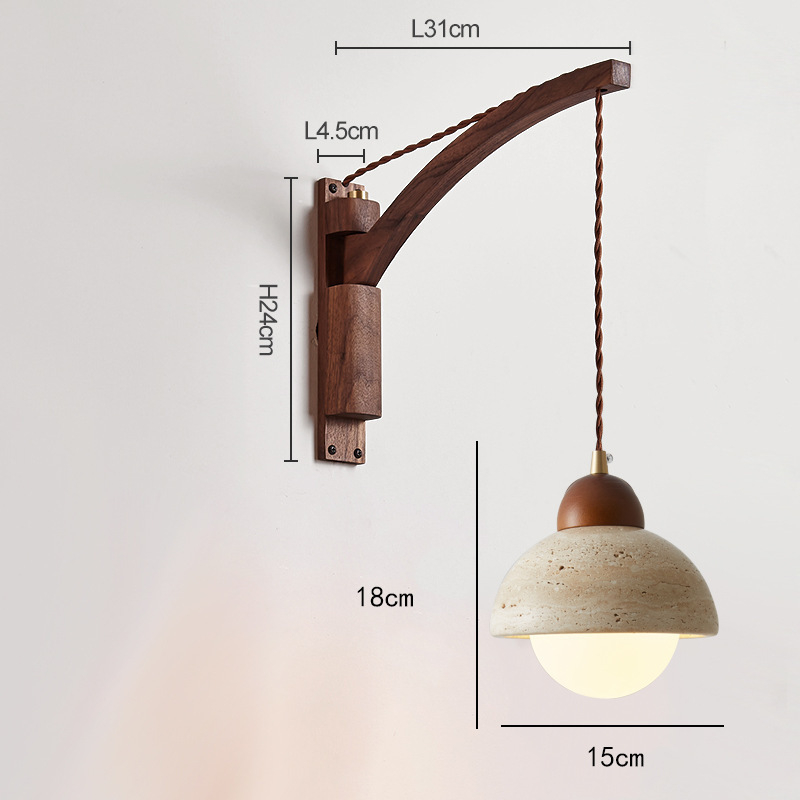 Stenska lampa u japanskom stilu Wabi-Sabi za spavaću sobu, nordijska masivna drvena konstrukcija, prekidač, rotirajući teleskopni dugi rameni