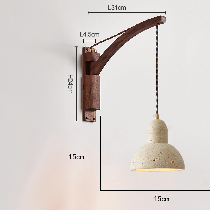 Stenska lampa u japanskom stilu Wabi-Sabi za spavaću sobu, nordijska masivna drvena konstrukcija, prekidač, rotirajući teleskopni dugi rameni