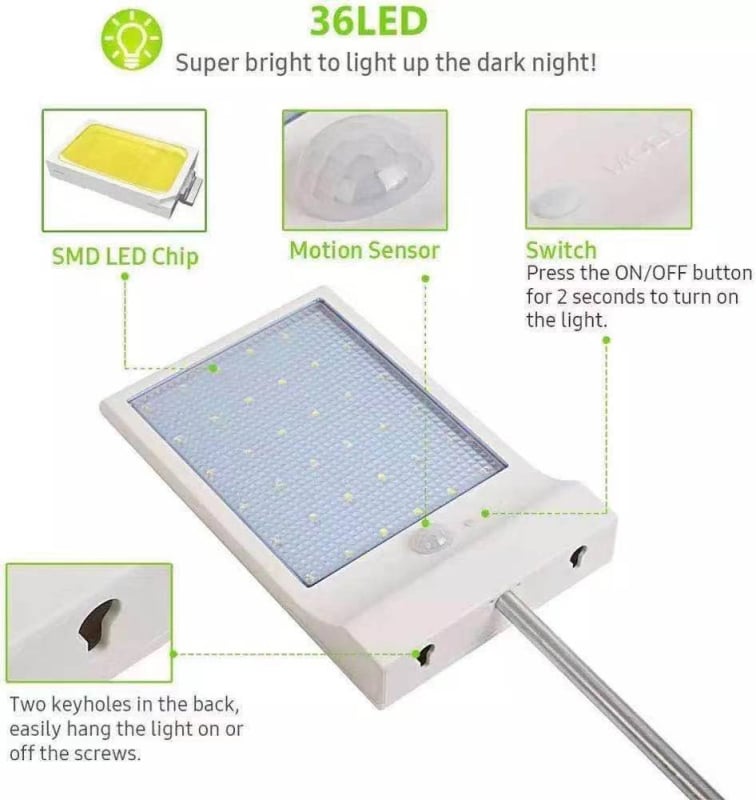 Lampa solară de exterior pentru perete, cu senzor de mișcare, curte și alee
