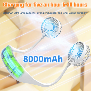 Ανεμιστήρας για τον λαιμό, Νέου Σχεδίου 8000mAh – φορητός για εξωτερικούς χώρους και οικιακή χρήση, ισχυρή ροή αέρα, συμπαγής για φοιτητικό κοιτώνα, επαναφορτιζόμενος μέσω USB