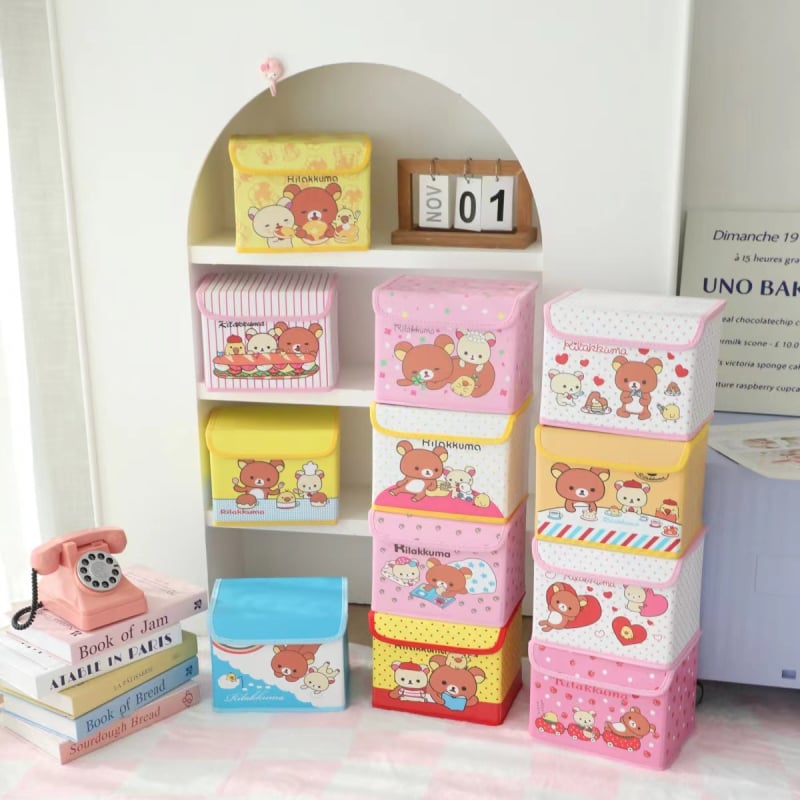 Cutie de depozitare din piele cu desen animat, cu capac, pliabilă, pentru cămin, haine și jucării