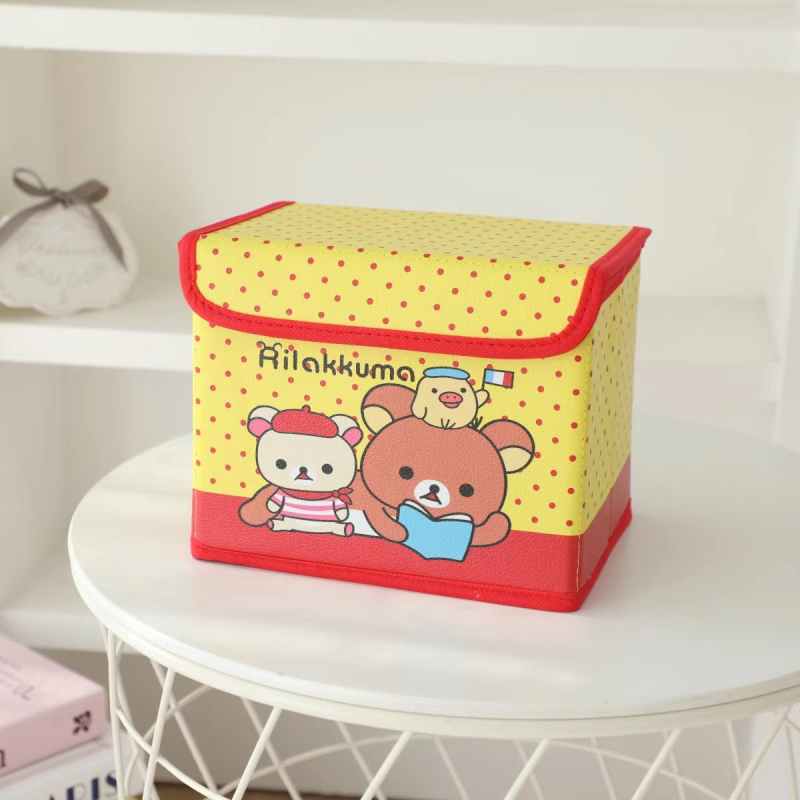 Cutie de depozitare din piele cu desen animat, cu capac, pliabilă, pentru cămin, haine și jucării