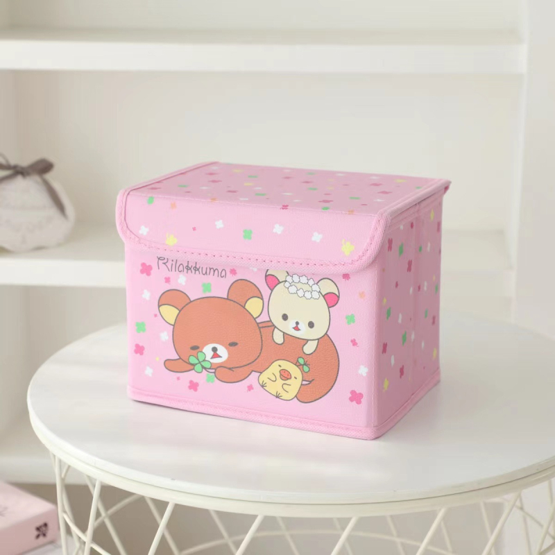 Cutie de depozitare din piele cu desen animat, cu capac, pliabilă, pentru cămin, haine și jucării