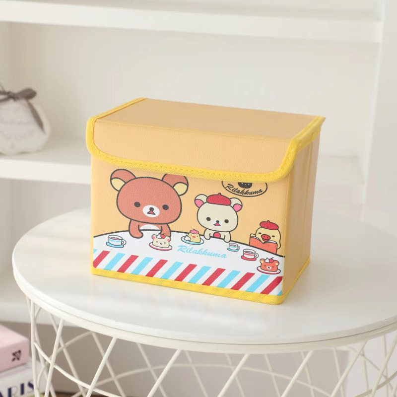 Cutie de depozitare din piele cu desen animat, cu capac, pliabilă, pentru cămin, haine și jucării
