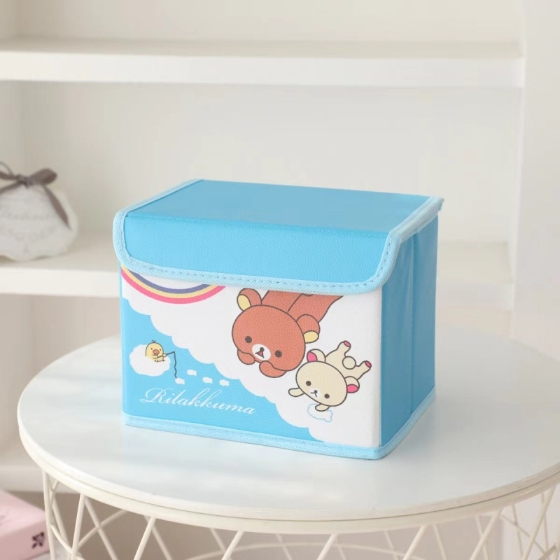 Cutie de depozitare din piele cu desen animat, cu capac, pliabilă, pentru cămin, haine și jucării