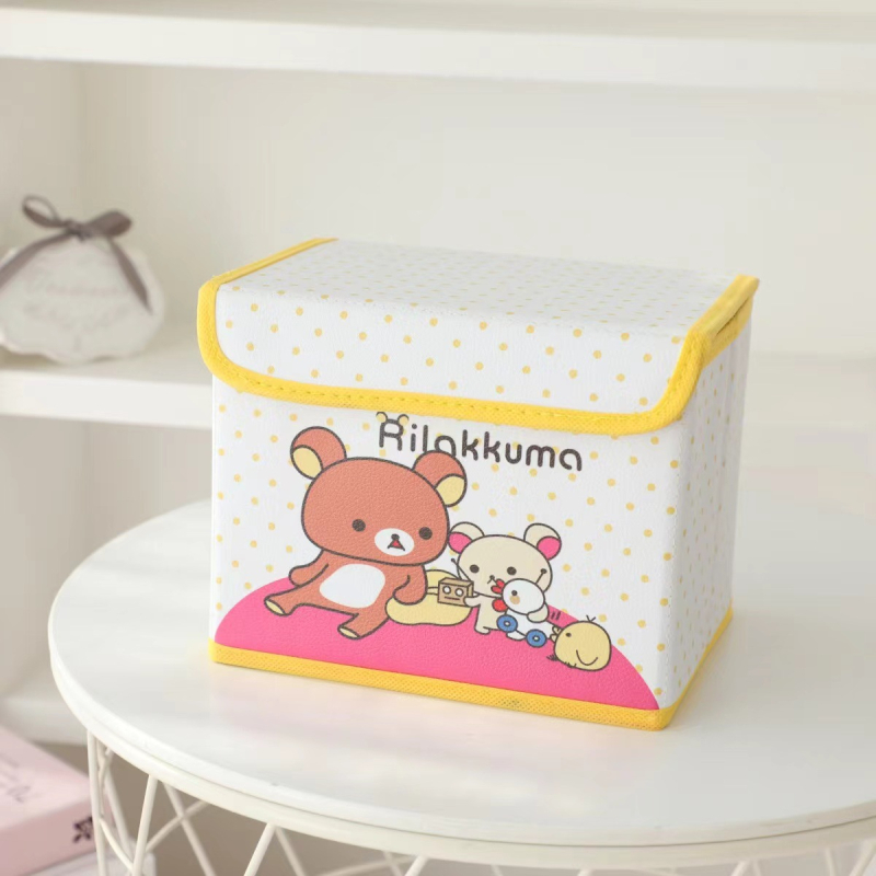 Cutie de depozitare din piele cu desen animat, cu capac, pliabilă, pentru cămin, haine și jucării