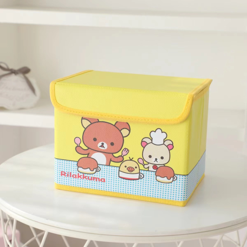 Cutie de depozitare din piele cu desen animat, cu capac, pliabilă, pentru cămin, haine și jucării