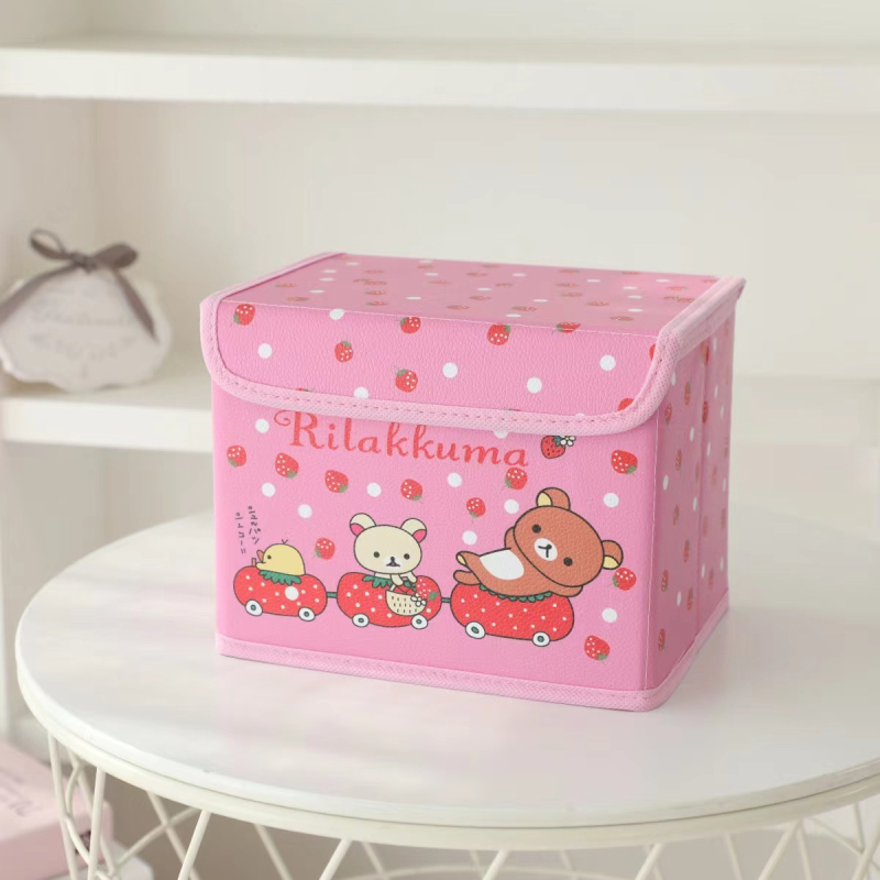 Cutie de depozitare din piele cu desen animat, cu capac, pliabilă, pentru cămin, haine și jucării