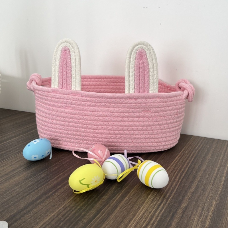 Ručni pleteni koš za pohranu s motivom uskrsnog zeca, bijeli, za grickalice, ključeve i igračke