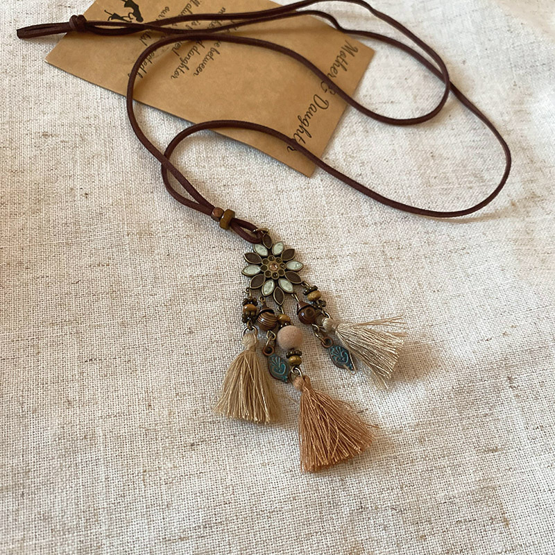 Novi kineski zen ogrlica s drvenim perlama, vintage boemski etnički stil, slojevita ogrlica za žene